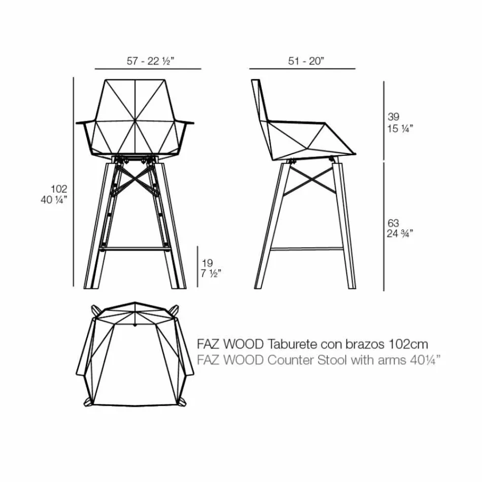 Küchenhocker mit Armlehnen aus Holz und Kunststoff - Faz Wood von Vondom Viadurini