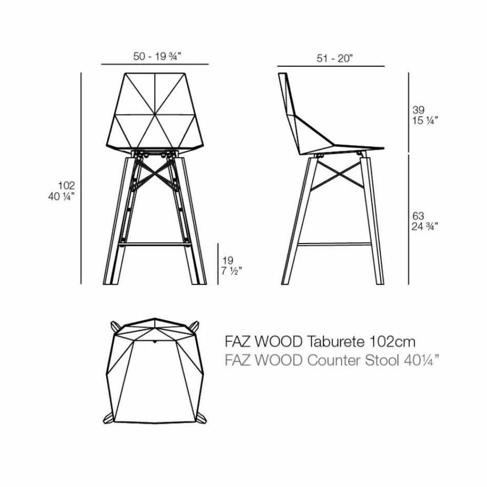 Design Küchenhocker aus Holz und Kunststoff Verschiedene Farben - Faz Wood von Vondom Viadurini