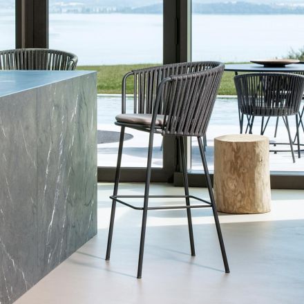 Gartenhocker aus Edelstahl und Seilrückenlehne - Luxura Viadurini
