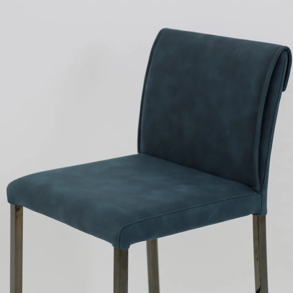 Wohnzimmerhocker aus Kunstleder und Struktur aus Nikel Made in Italy - Cleto Viadurini