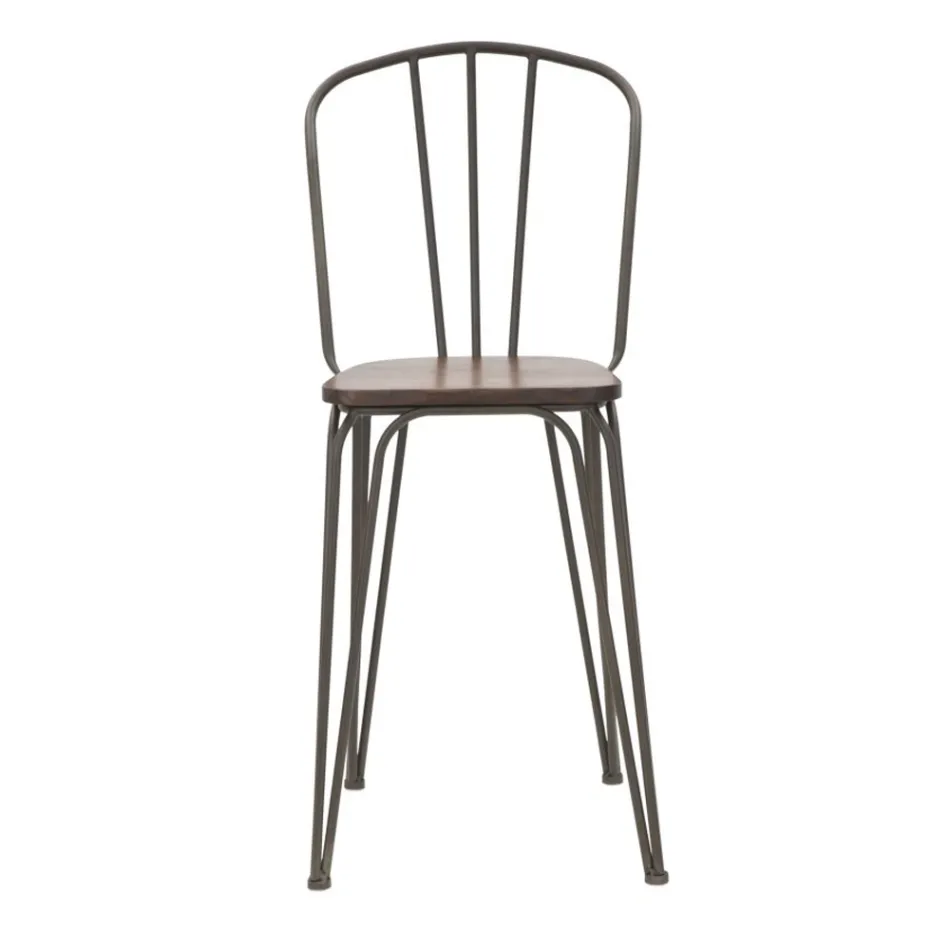 Moderner Designhocker im Industriestil aus Eisen und Holz, 2 Stück - Erika Viadurini