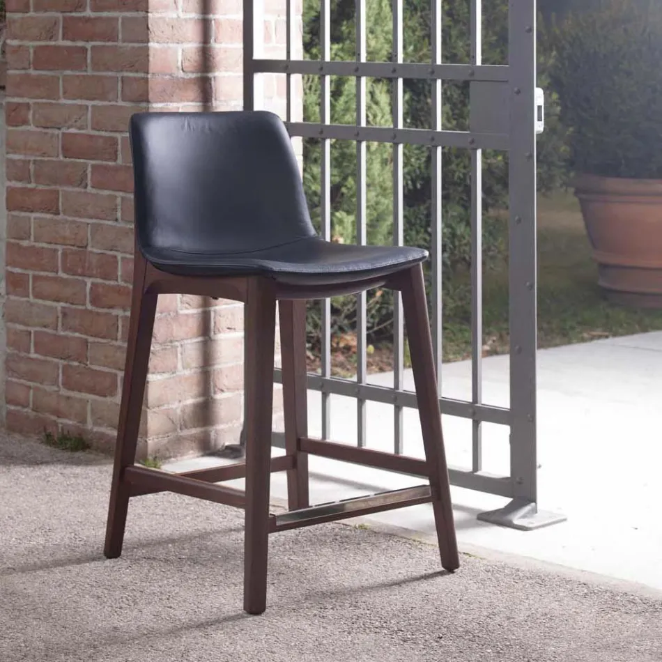 Küchenhocker mit festem Design aus Leder und Holz, hergestellt in Italien – Rocco Viadurini