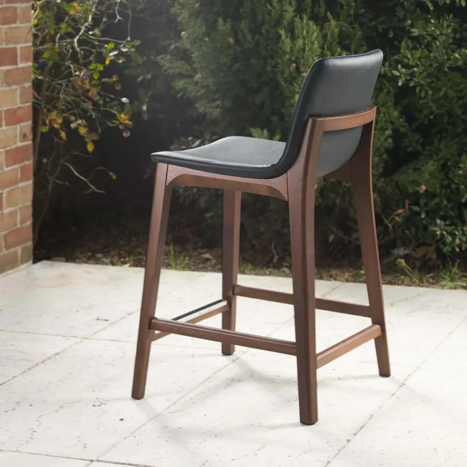Küchenhocker mit festem Design aus Leder und Holz, hergestellt in Italien – Rocco Viadurini