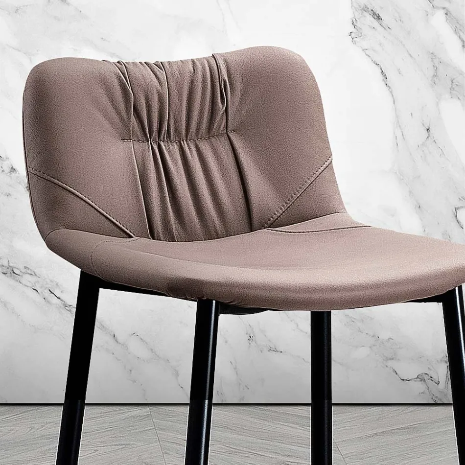 Hocker aus Faserstoff in Lederoptik und Metall Made in Italy - Gohan Viadurini