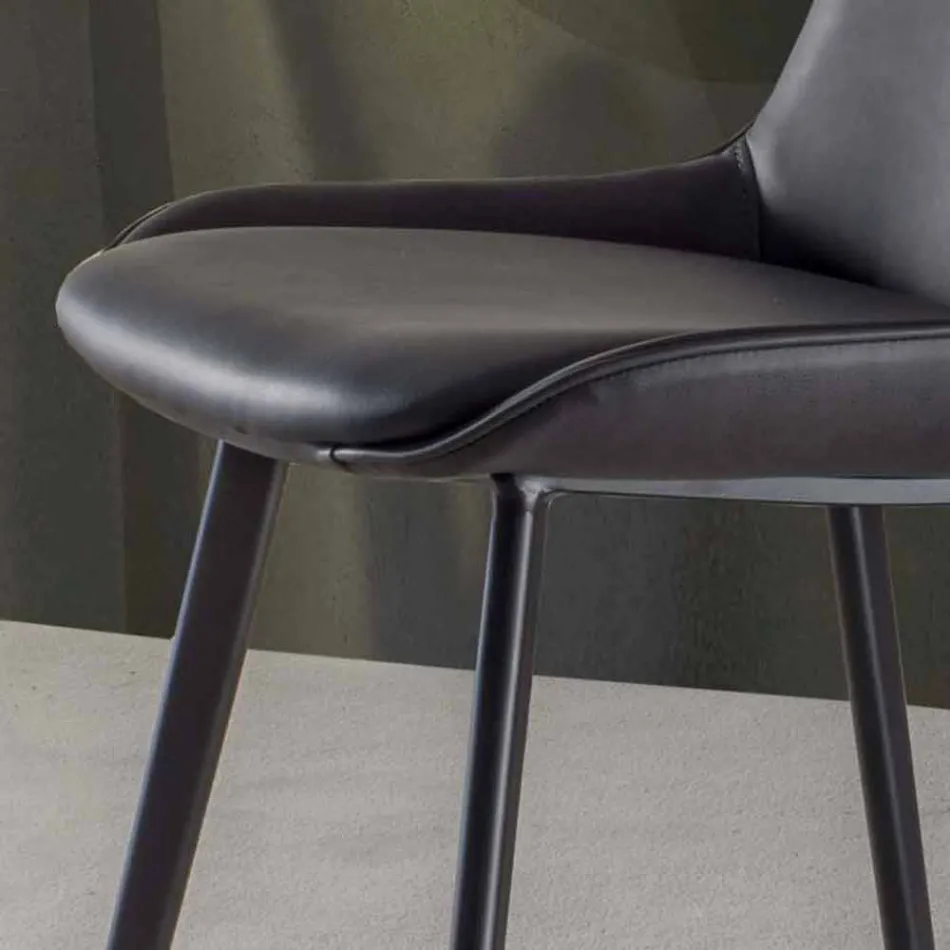 Moderner Hocker H 80 cm, Sitz aus Ecoleather Nabuk - Ines Viadurini