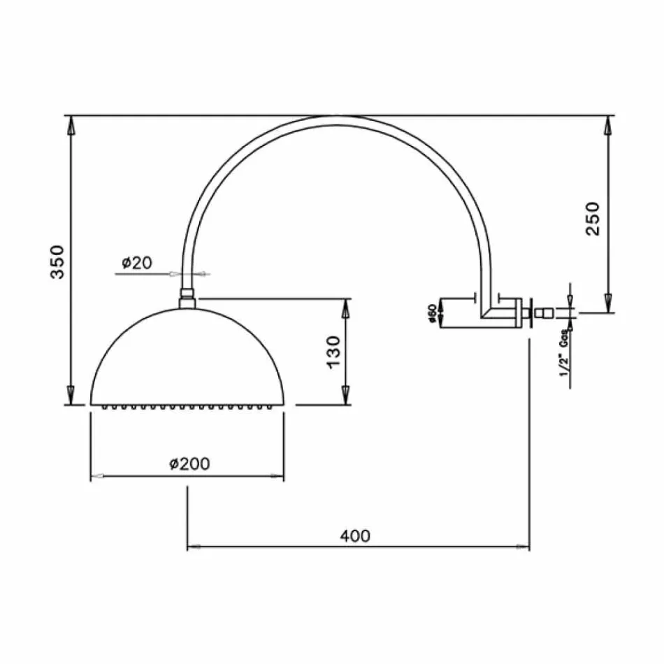 Stahlglockenduschkopf mit gewölbtem Arm Made in Italy - Auro Viadurini