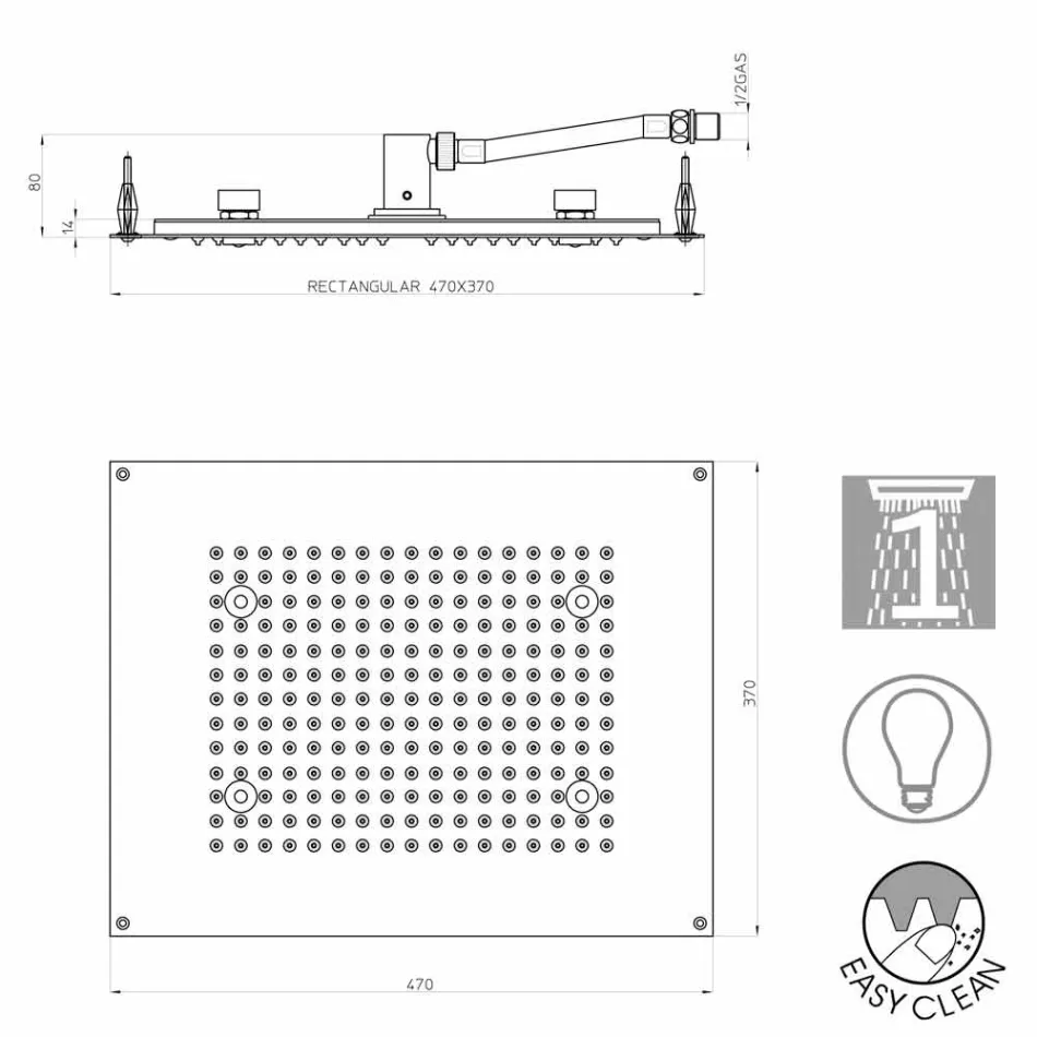 Rechteckige Kopfbrause Bossini Dusche einen Strahl mit Chromotherapie Viadurini