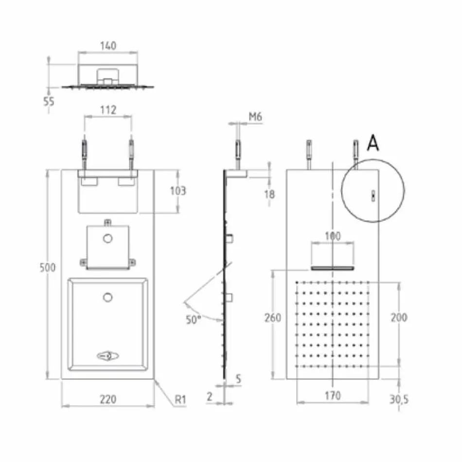 Stahlwandduschkopf mit Doppelstrahl Made in Italy - Cartesio Viadurini