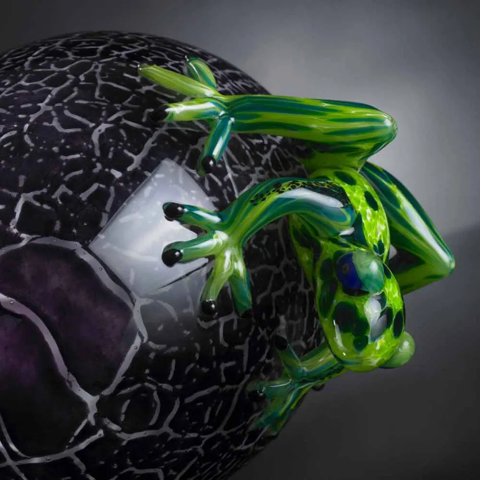 Eiförmiges Ornament mit Fröschen aus farbigem Glas Made in Italy - Huevo Viadurini