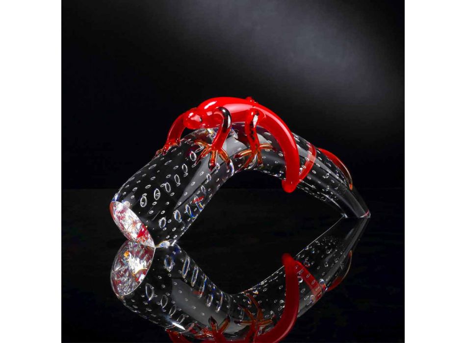 Dekoratives Glasornament in Form eines Geckos auf einem Horn Made in Italy - Corino Viadurini