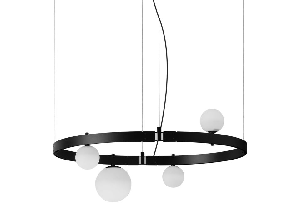 Pendelleuchte im ovalen Design aus schwarzem Aluminium mit Kugeln und Strahlern - Exodus Viadurini