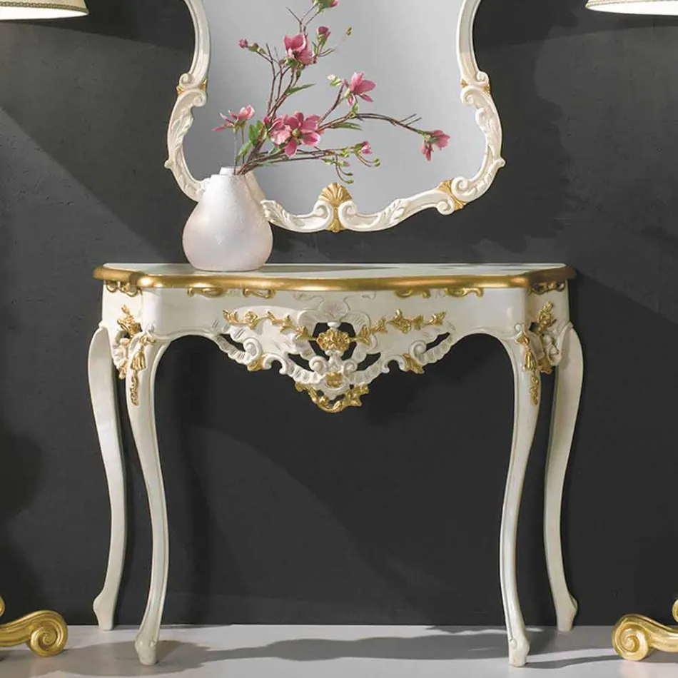 Wandspiegel aus Tannenholz, Konsole, made in Italy mdf top Gianluca Viadurini