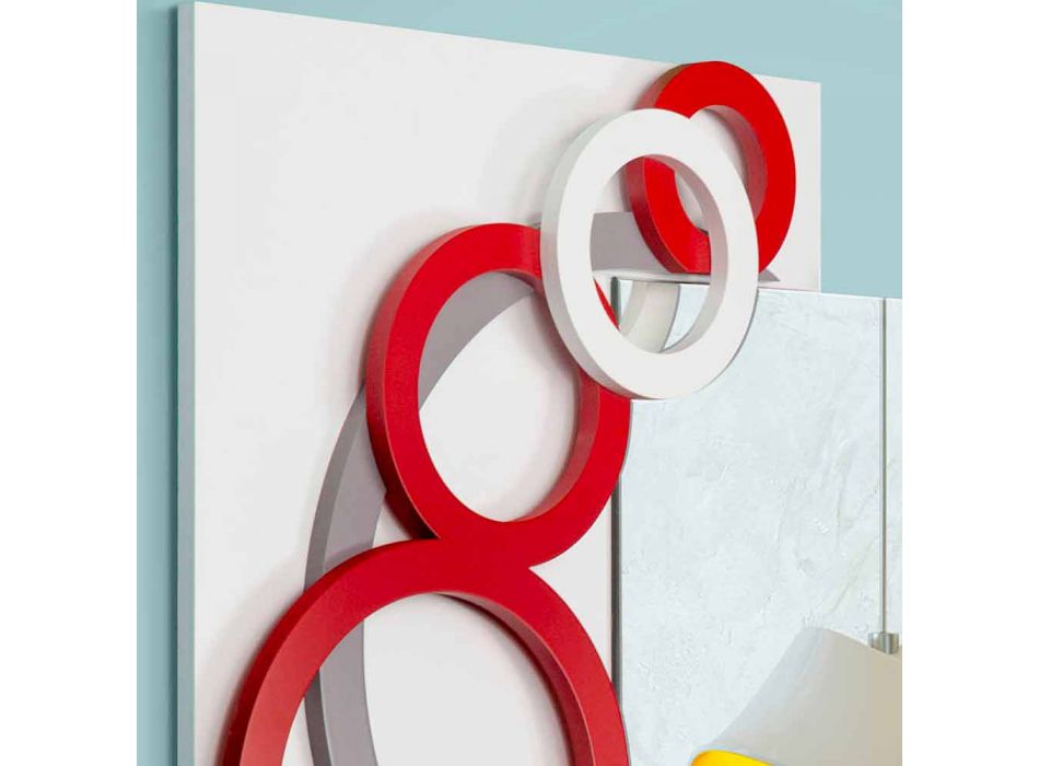 Modernes Design Wandspiegel Weiß Rot Grau in Holz - Illusion Viadurini