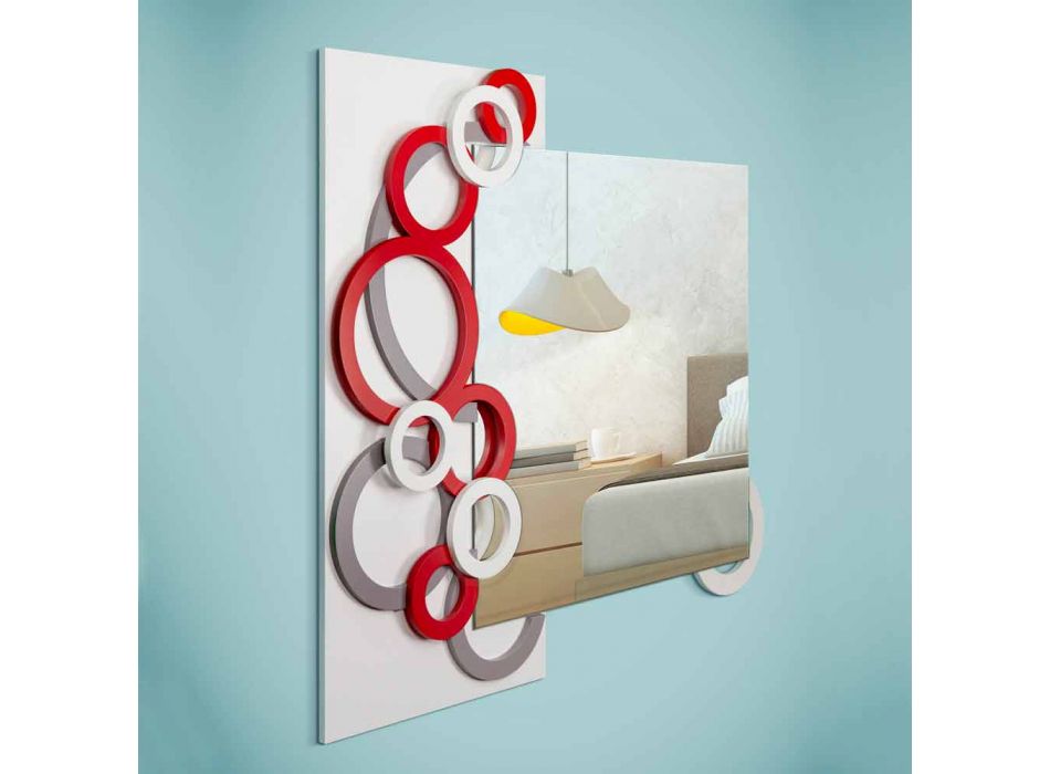 Modernes Design Wandspiegel Weiß Rot Grau in Holz - Illusion Viadurini
