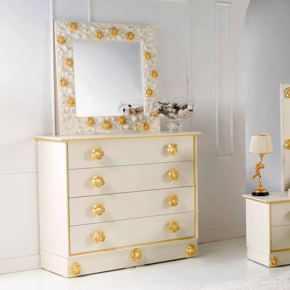 Spiegel Designer Wand mit Rosen Blumen geschmückt Viadurini