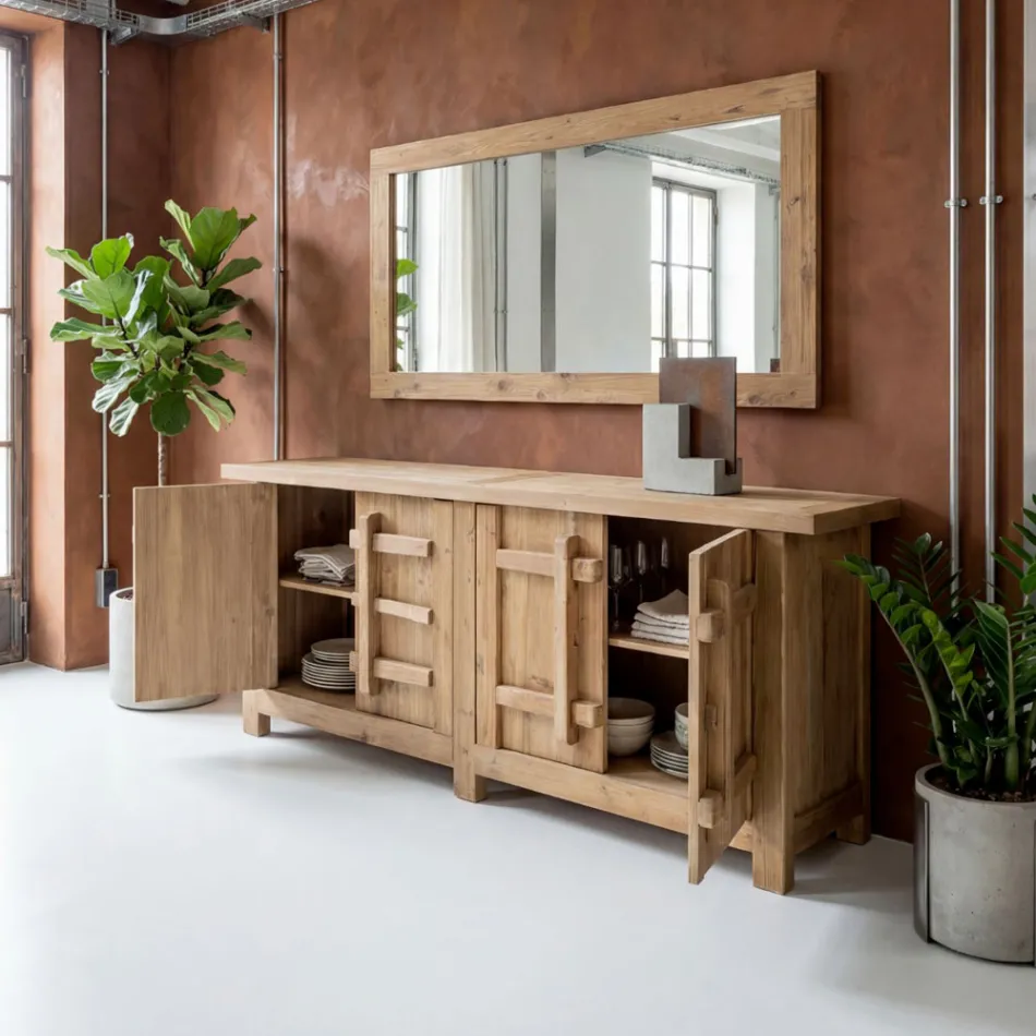 Spiegel aus gebürstetem, gealtertem Kiefernholz – Acerno Viadurini