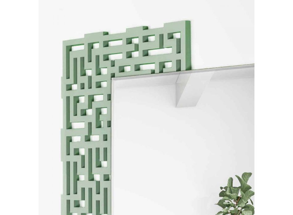 Quadratischer Wandspiegel des modernen Designs in verziertem grünem Holz - Labyrinth Viadurini