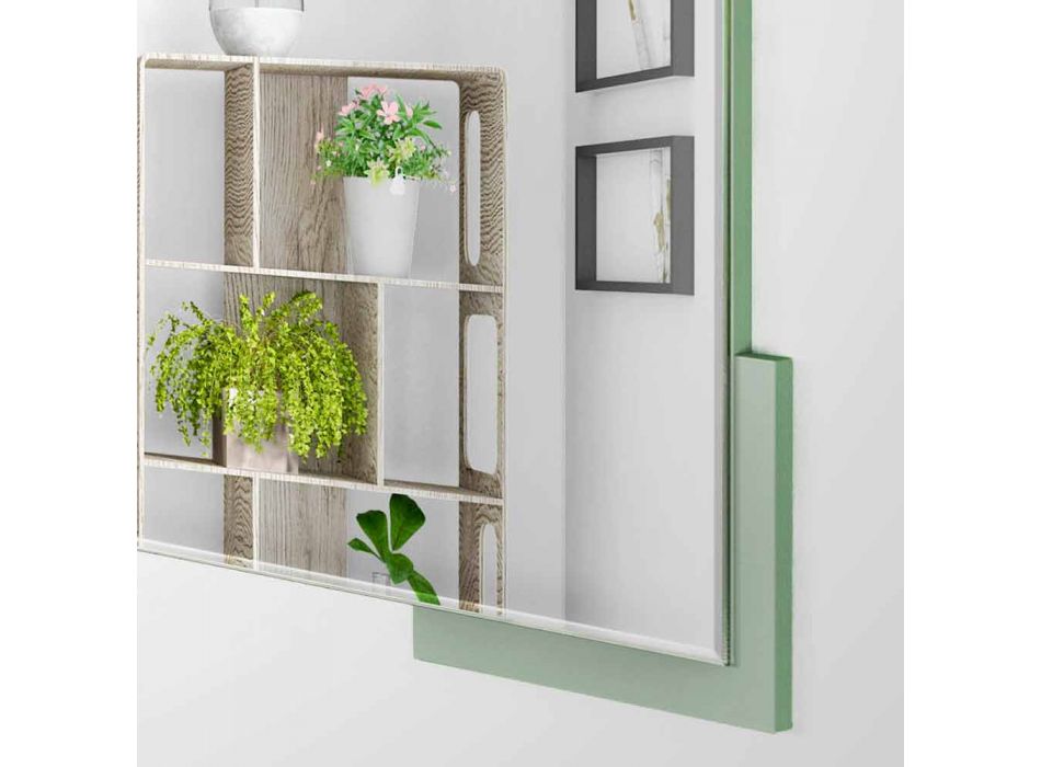 Quadratischer Wandspiegel des modernen Designs in verziertem grünem Holz - Labyrinth Viadurini