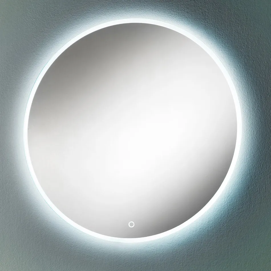 Runder Wandspiegel mit sandgestrahltem Rand und LED-Hintergrundbeleuchtung – Knopf Viadurini