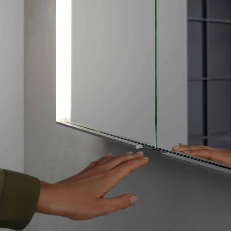 Moderner Einbau-Spiegelschrank aus silber lackiertem Aluminium - Demon Viadurini