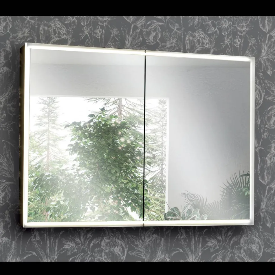 Spiegelbehälter aus Holz mit Doppelspiegel und Lichtern, hergestellt in Italien – Darwin Viadurini