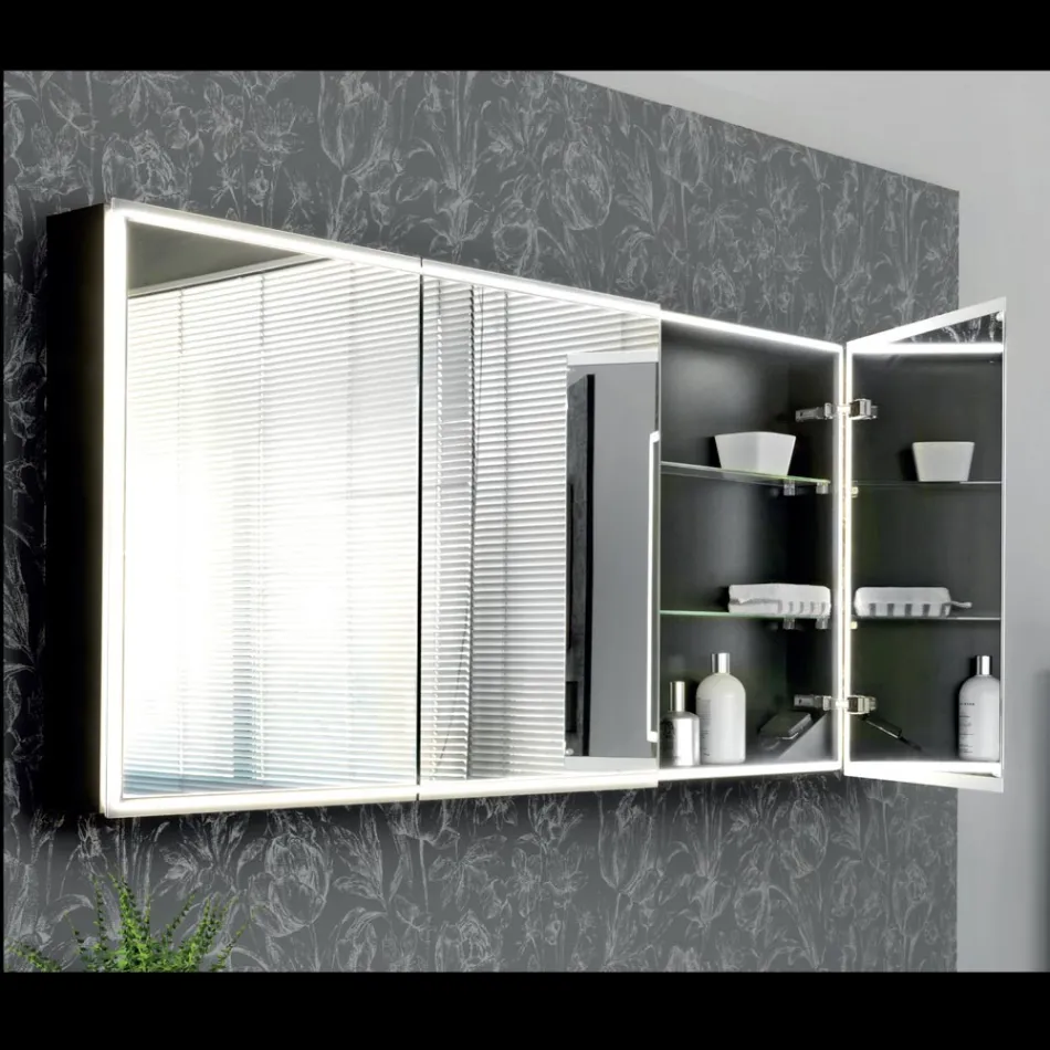 Spiegelbehälter aus Holz mit Doppelspiegel und Lichtern, hergestellt in Italien – Darwin Viadurini