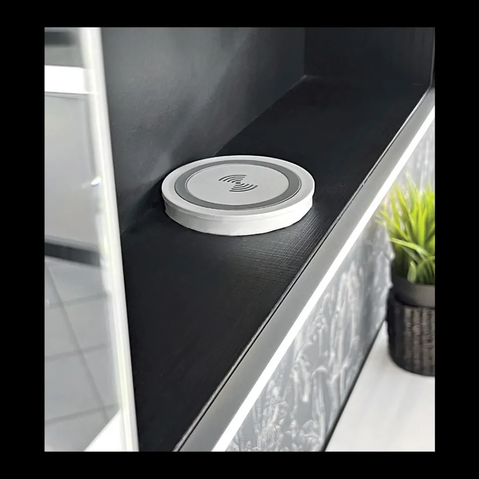 Spiegelbehälter aus Holz mit Doppelspiegel und Lichtern, hergestellt in Italien – Darwin Viadurini