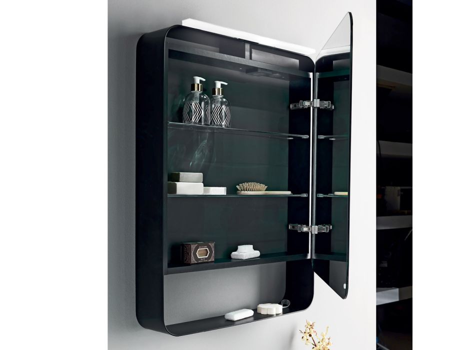 Spiegelbehälter aus Metall mit doppelter Spiegeltür und Lichtern, hergestellt in Italien – Jane Viadurini