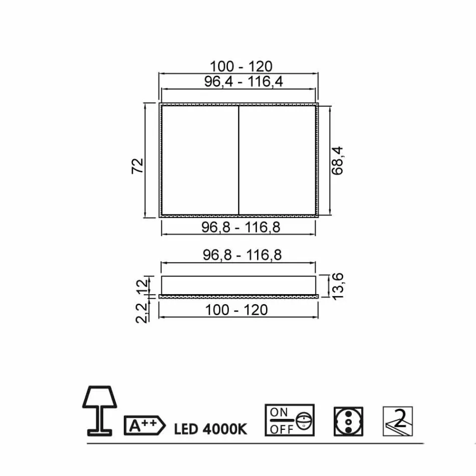 Modernes Design LED-Einbau-Spiegel mit 2 Türen, Adele Viadurini