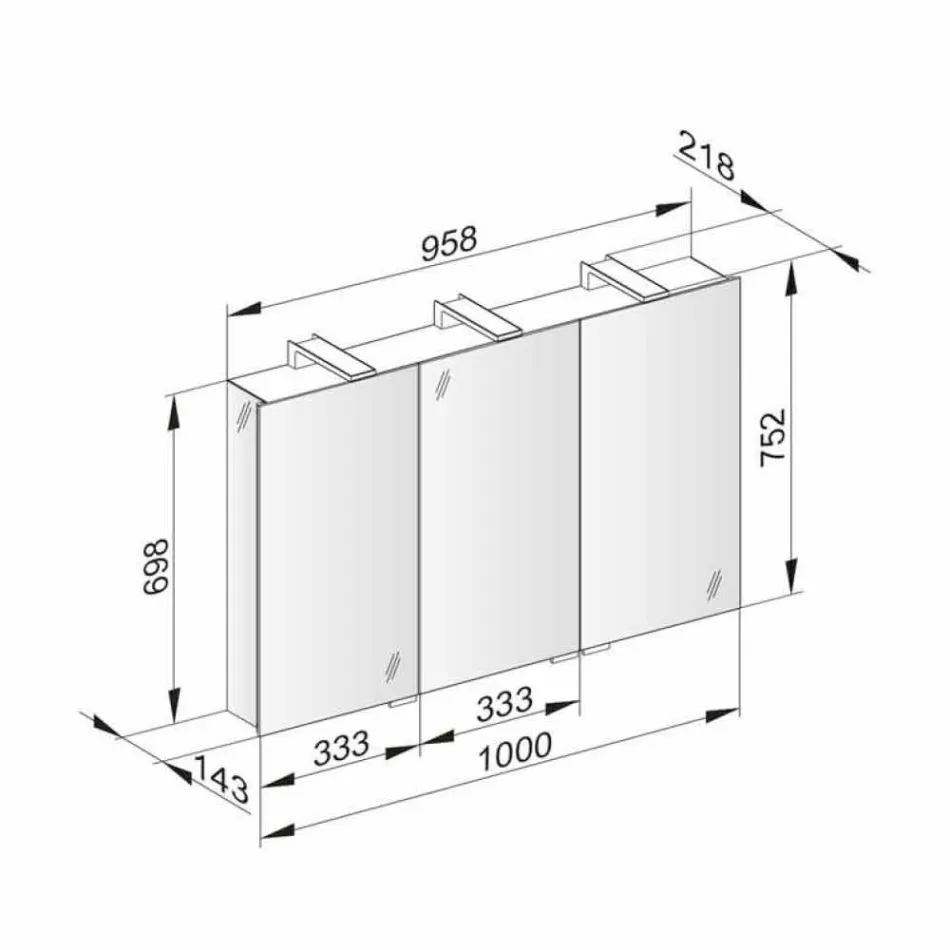 Moderner Containerspiegel mit 3 Kristalltüren und 3 LED-Leuchten - Maxi Viadurini