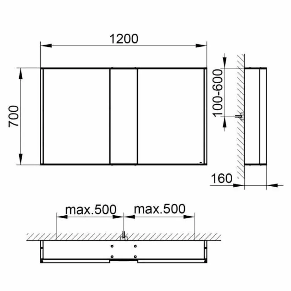 Moderner Wandspiegel mit 3 Türen aus silber lackiertem Aluminium - Demon Viadurini