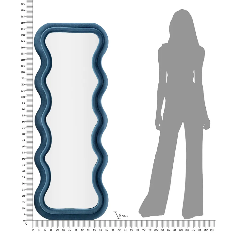 Wandspiegel aus MDF mit Samtbezug und Wellenlinien - Sheldon Viadurini
