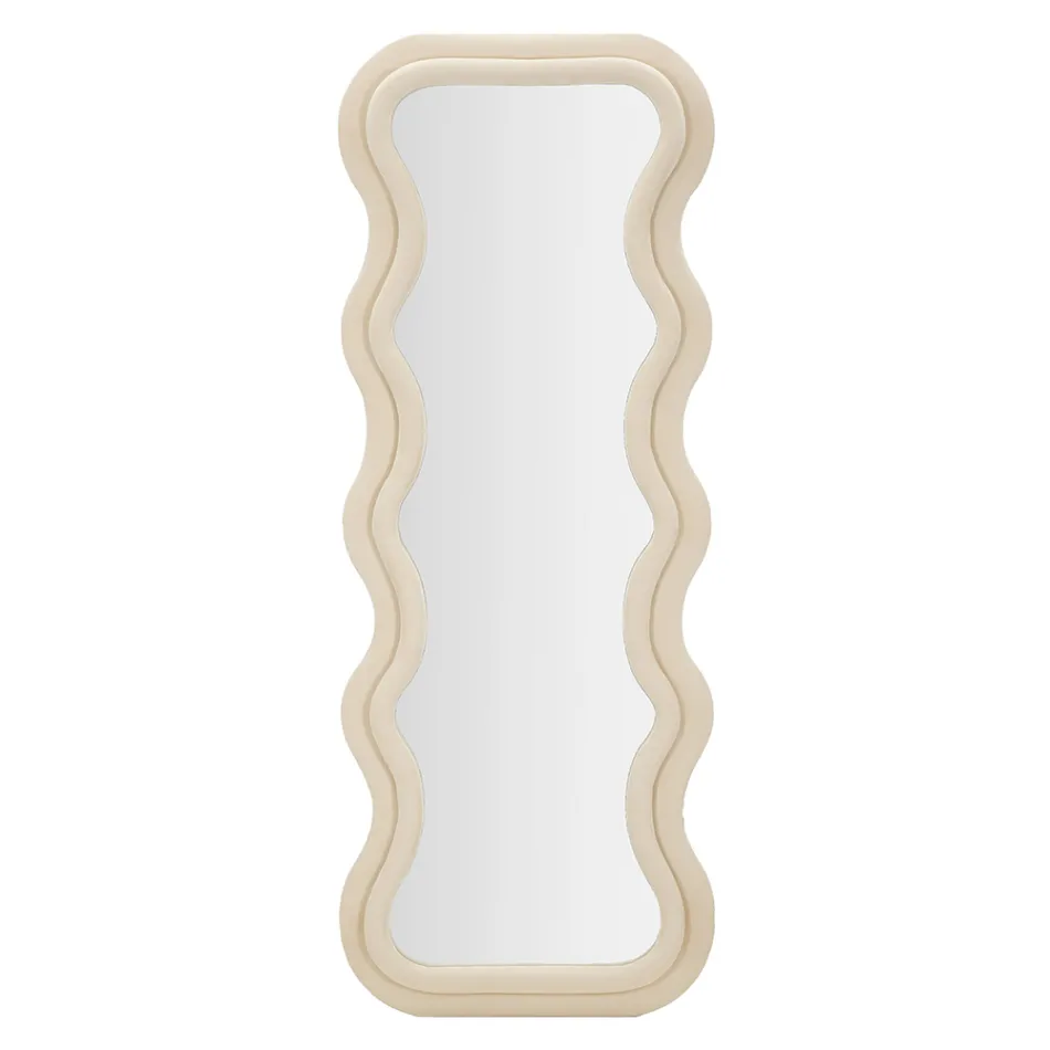 Wandspiegel aus MDF mit Samtbezug und Wellenlinien - Sheldon Viadurini