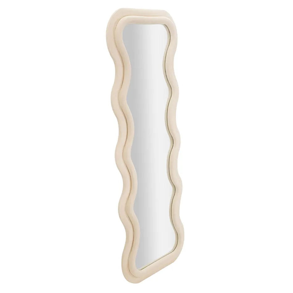 Wandspiegel aus MDF mit Samtbezug und Wellenlinien - Sheldon Viadurini
