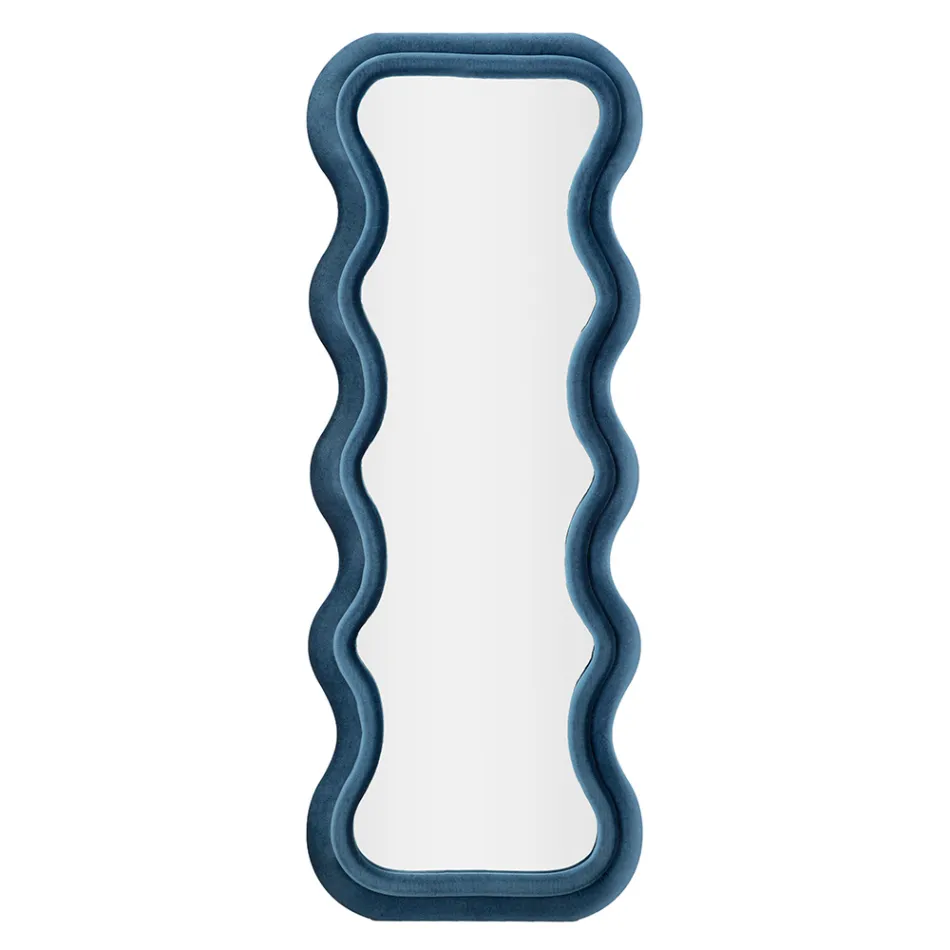 Wandspiegel aus MDF mit Samtbezug und Wellenlinien - Sheldon Viadurini