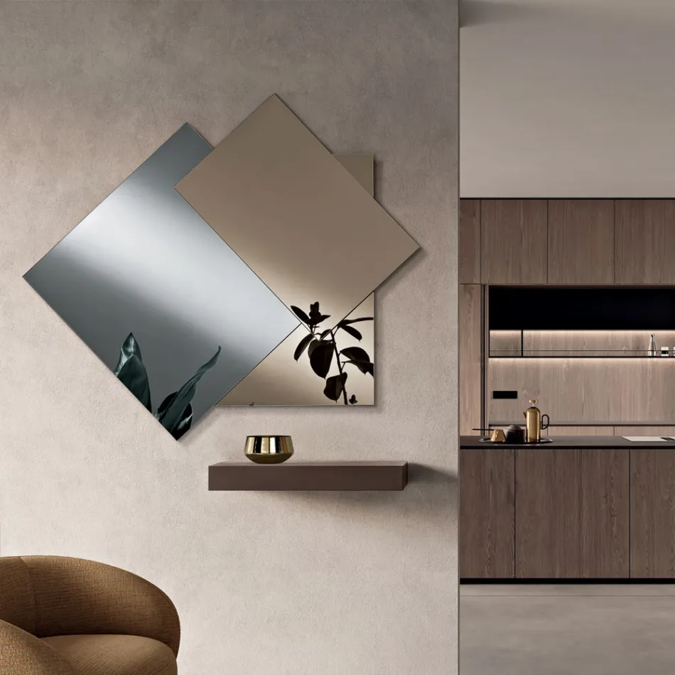 Spiegel aus 3 überlappenden Platten, 2 Bronze und 1 Rauchglas - Armida Viadurini