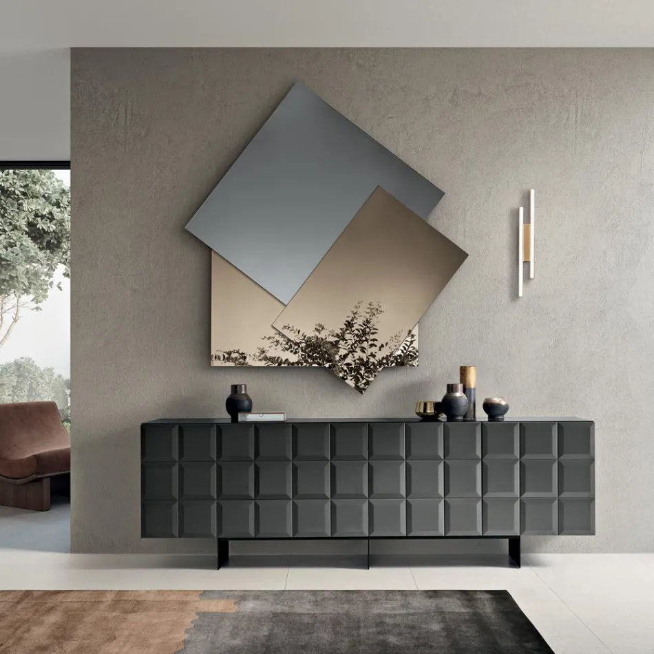 Spiegel aus 3 überlappenden Platten, 2 Bronze und 1 Rauchglas - Armida Viadurini