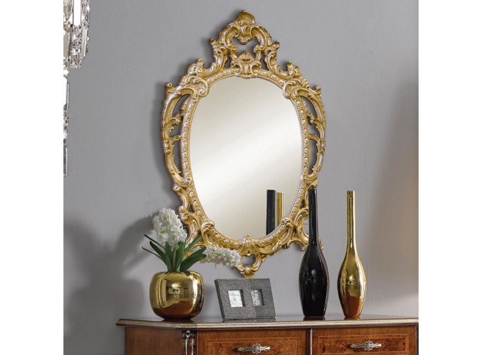 Klassischer ovaler Spiegel aus Blattgold und Blattsilber Made in Italy - Vanessa Viadurini