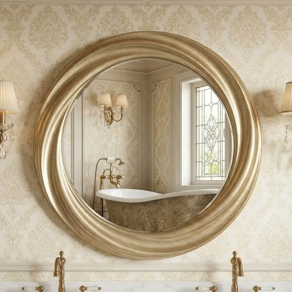 Runder Spiegel mit luxuriösem goldenem Holzrahmen Made in Italy - Adelin Viadurini