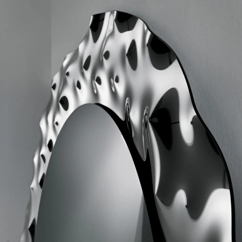 Runder Spiegel mit gewelltem Glasrahmen, hergestellt in Italien - Adelma Viadurini