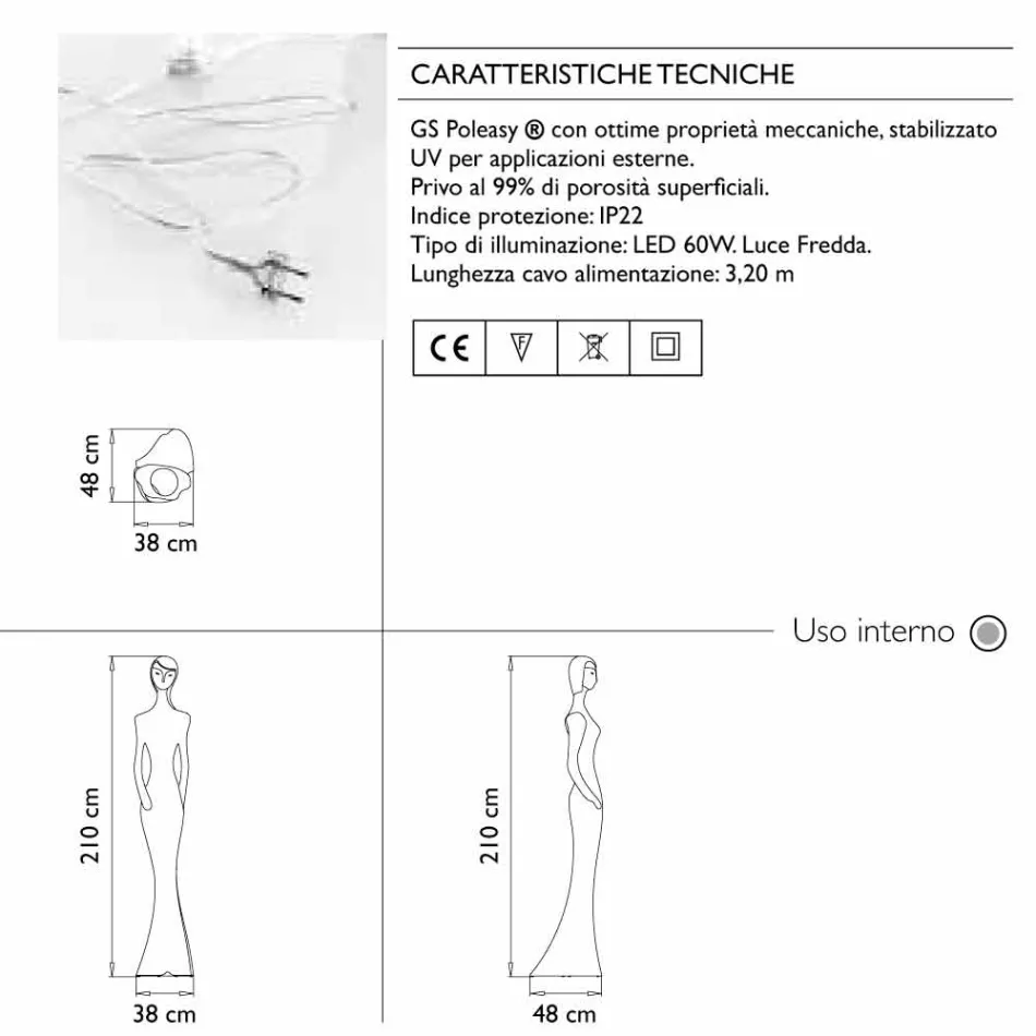 Leuchtendes Statuen-Bodendesign mit LED-Licht für den Innenbereich - Penelope von Myyour Viadurini