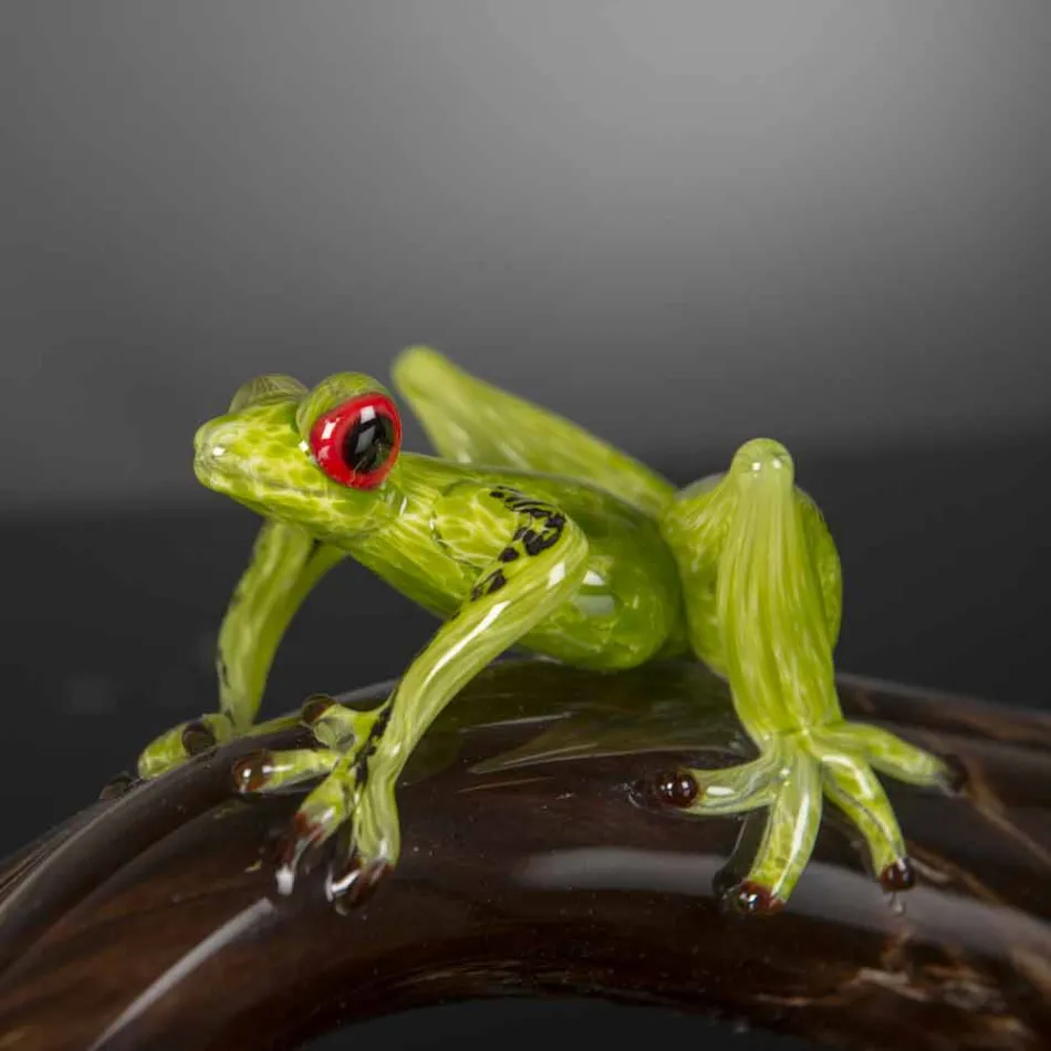 Figur in Form eines Frosches auf einem Ast aus farbigem Glas Made in Italy - Froggy Viadurini