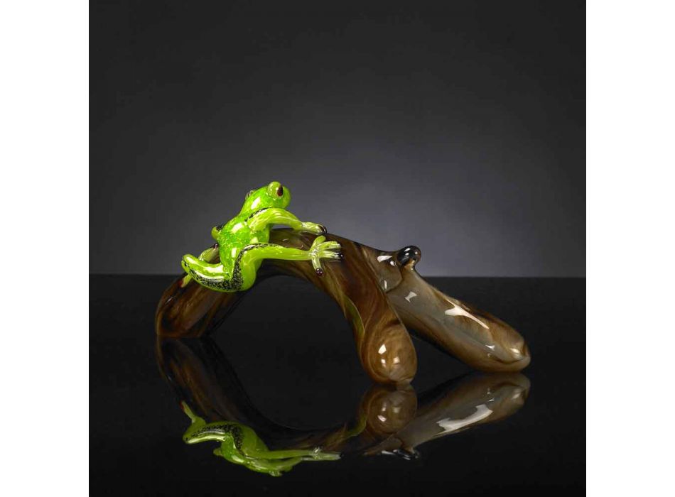 Figur in Form eines Frosches auf einem Ast aus farbigem Glas Made in Italy - Froggy Viadurini