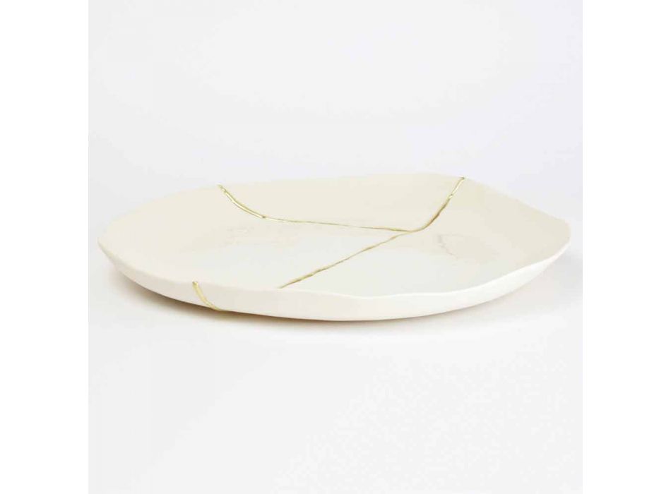 Design Runde Taschenschale aus weißem Porzellan und Blattgold - Cicatroro Viadurini