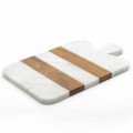 Weißer Carrara Marmor und Holz Made in Italy Design Schneidebrett - Evea