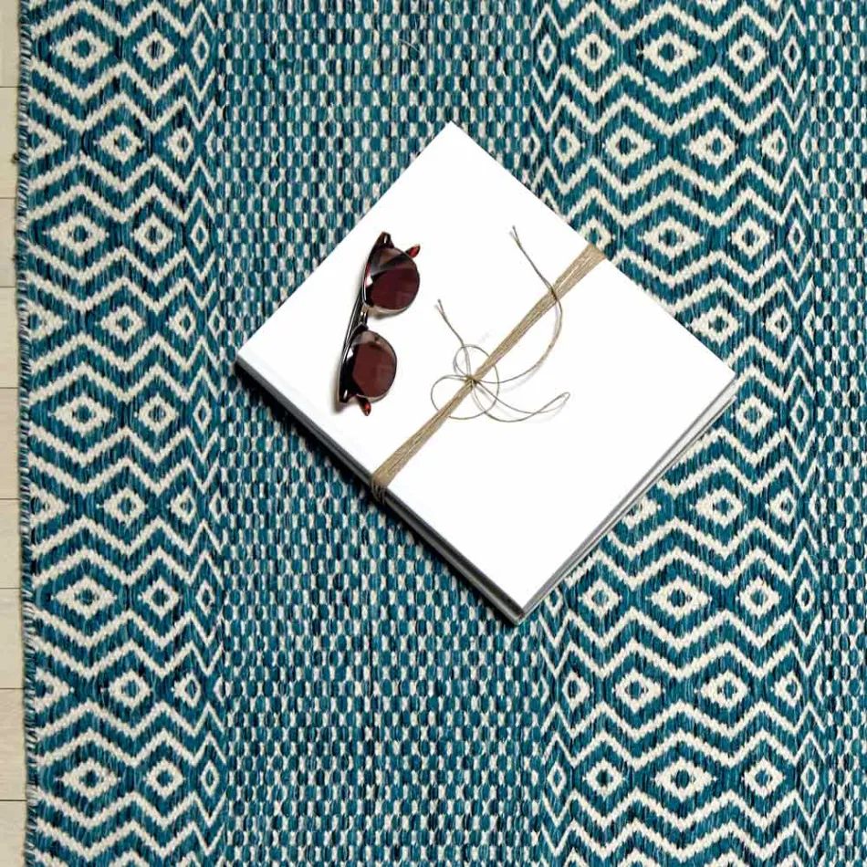 Wohnzimmerteppich im modernen Design aus handgefertigter Wolle und Baumwolle - Minera Viadurini