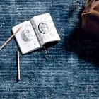 Wohnzimmerteppich aus Baumwolle, Viskose und Wolle. Hergestellt auf einem manuellen Webstuhl – Melita Viadurini