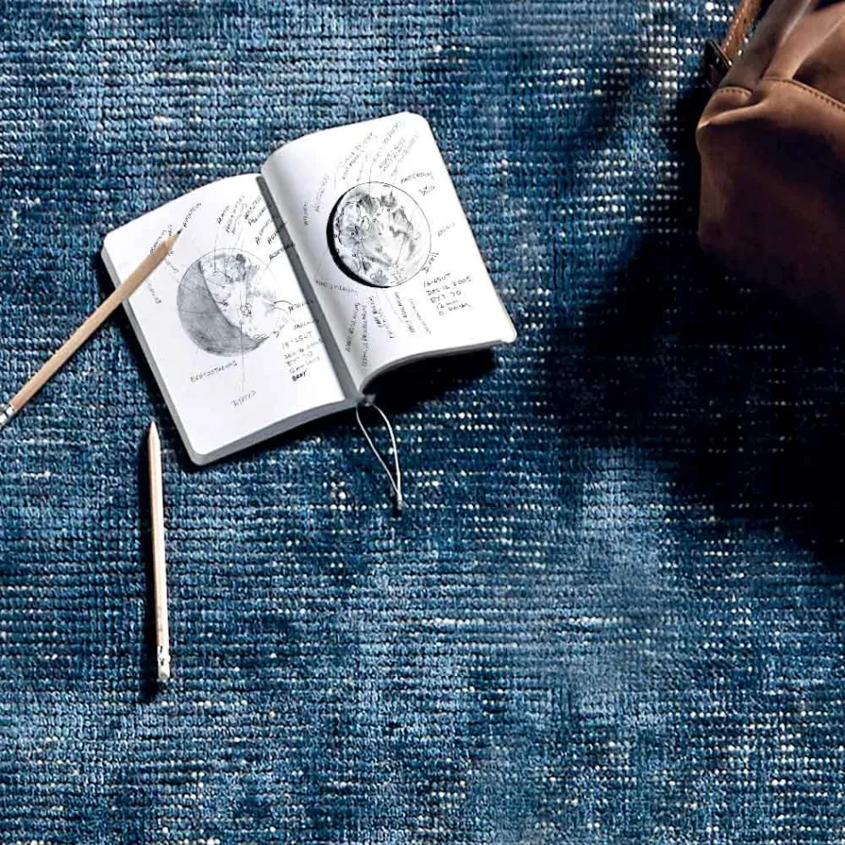 Wohnzimmerteppich aus Baumwolle, Viskose und Wolle. Hergestellt auf einem manuellen Webstuhl – Melita Viadurini