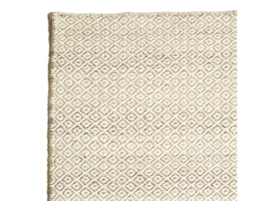 Handgewebter Wohnzimmerteppich aus Wolle und Baumwolle im modernen Design – Rivet Viadurini
