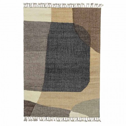Handgewebter Teppich aus Jute und Baumwolle im abstrakten indischen Design - Lingo Viadurini